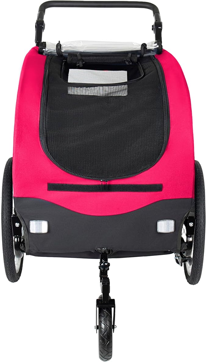 2-in-1 Bike Trailer & Pet Stroller for Dogs up to 110lbs– Foldable Pet Carrier Cart with Front Caster & 20'' Quick Release Air-Filled Wheels, Breathable Mesh and PVC Rain Cover, Red