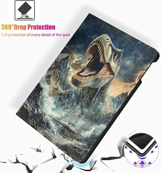 for Microsoft Surface Pro X/Pro X Plus-13 2019/2020/2021/2024 Tablet Case,Auto Wake/Sleep,Adjustable Stand Protective Cover - Dinosaur
