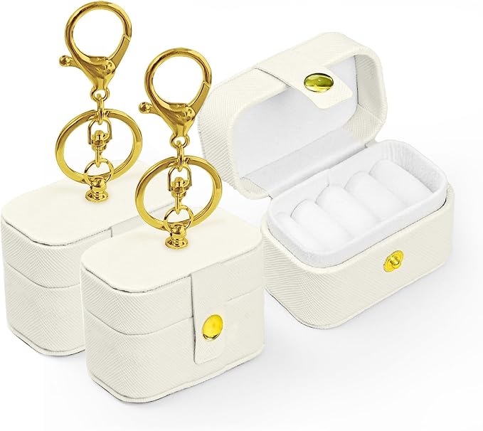 Ring Bearer Pillows for Dog Collar, PU Leather Wedding Ring Pillow Box for Pet, Mini Ring Holder Pouch Box, Earrings Storage Box for Proposal Engagement Wedding Ceremony Party (Ivory-2Pack)