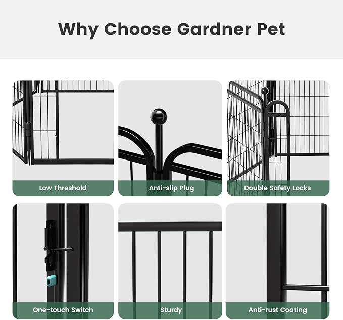 Gardner Pet Dog Playpens, 40" H 16 Panels Dog Pen Outdoor/Indoor Dog Fence Exercise Pen for Small/Medium/Large Dogs, Foldable Pet Play Yard Gate with Gravity Automatic Lock, Pet Playpen, Black