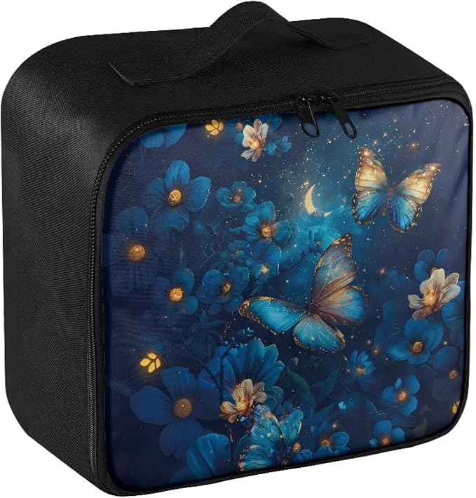 Rnyleeg Blue Flower Butterfly First Aid Bag Empty Pet First Aid Kit with Zipper Pocket Portable Emergency Medicine Tote Bag for Home Car Outdoor Sports