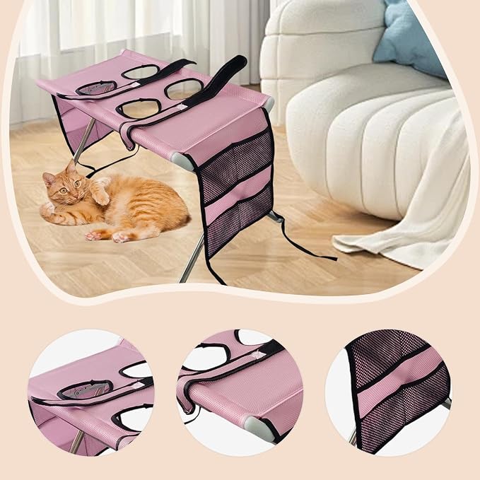Fenteer Pet Grooming Table with Fix Straps Foldable Washing Station Grooming Stand Frame Animal Cleaning Accessories for Bathing Nail Trimming Suitable for, Pink