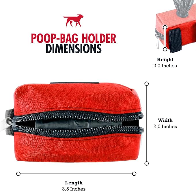 Tuff Pupper Dog Poop Bag Holder | Works with Any Dog Leash | Zippered Waste Bag Dispenser | Waterproof with Rust-Proof Clip | Convenient Lightweight Design | Includes 2 Rolls of Leak-Proof Bags