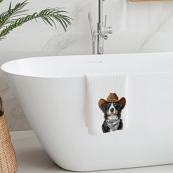 Cabana Bro Bernese Mountain Dog Gifts Kitchen Towels, Bernese Mountain Dog Gifts for Women Decorative Hand Towels for Bathroom, Funny Western Cowboy Berner Dish Tea Towels for Kitchen, 16x24 Inch