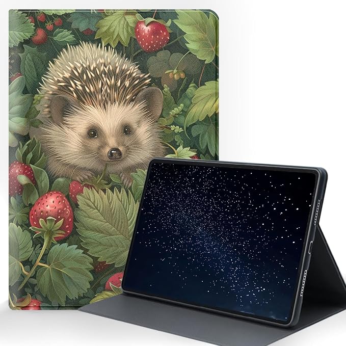 for Samsung Galaxy Tab S10 FE/ S9 FE 5G 10.9 Inch/Galaxy Tab S9 11 Inch 2023 Tablet Protective Cover with Adjustable Stand and Magnetic Auto Wake/Sleep,Hedgehog Strawberry