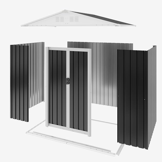 Outdoor Sheds 6FT x 4FT Outdoor Storage, Metal Anti-Corrosion Utility Tool House with Lockable Door & Shutter Vents，Outdoor Waterproof Garden Tool Metal Storage Sheds