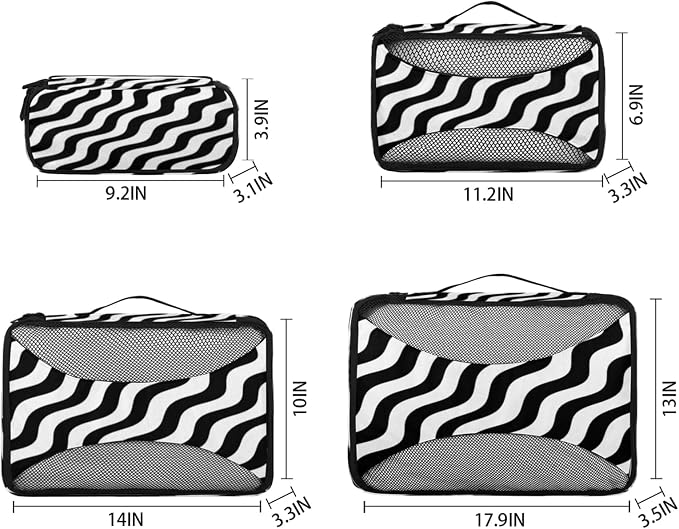 Packing Cubes for Travel, Fashion Chevrons Travel Luggage Packing Organizers for Women Men, Large Custom Toiletries Bag for Clothes Shoes, Black White Chevrons