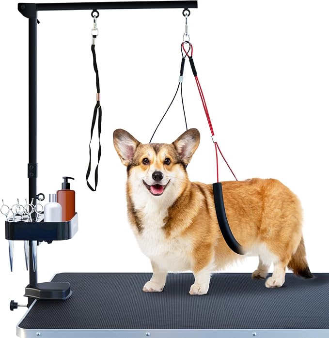Pet Grooming arm with clamp for Large and Small Dogs - 35 inch Height Adjustable and Free Two No Sit Haunch Holder,Black