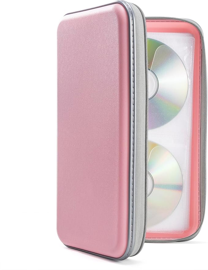 UENTIP CD Case,96 Capacity Hard Plastic DVD Case Holder for Car Home Travel | CD DVD Storage,Zipper Closure,Scratch-Resistant Sleeves,Stay Away Dust and Damp,Storage Music Video Gaming Discs Blu-ray