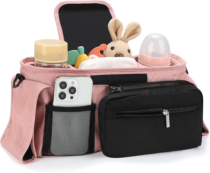 Accmor Universal Stroller Organizer with Insulated Cup Holder Detachable Phone Bag and Shoulder Strap,Stroller Bag Caddy Organizer for Uppababy, Baby Jogger, Britax Strollers