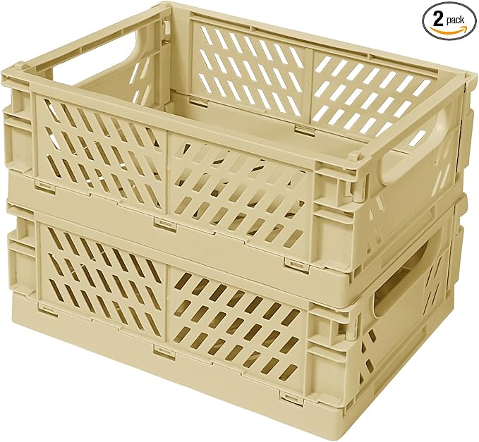 Tobeso-Nuoze Mini Pastel Plastic Storage Bins 2Pcs Foldable Pastel Crates | Colorful Storage Containers Baskets for Classroom Kitchen Office Bedroom Desktop Home Decor (Yellow 5.8" x 3.8" x 2.2")