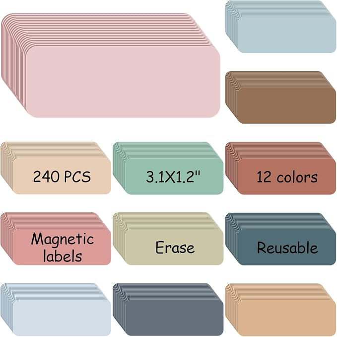Ctosree 240 Pcs Dry Erase Magnetic Labels 3.2'' x 1.2" Reusable Magnetic Name Tags Blank Name Magnets Colorful Tag Stickers Strips for Whiteboard Locker School Office(Soft Color)