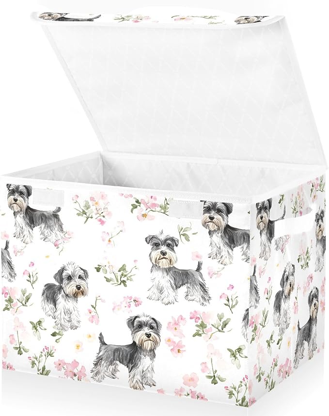 Aesthetic Miniature Schnauzer Dogs White Storage Box Organization And Storage With Lid Handle for Craft Shelves