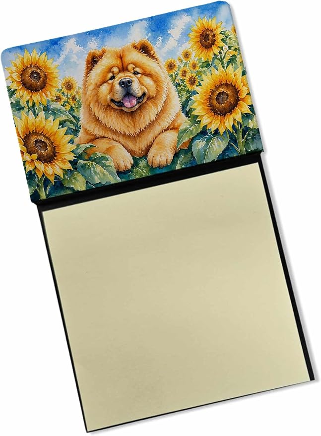 Caroline's Treasures Chow Chow in Sunflowers Watercolor Sticky Note Holder Refillable Dispenser Desk Accessory 3x3 Pad Gift