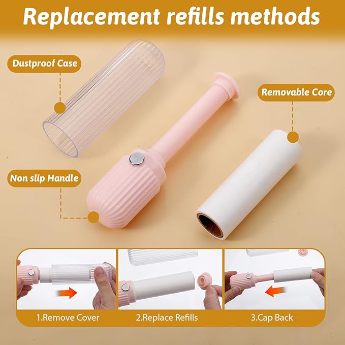 1 Pack Mini Lint Roller with 150 Sticky Sheets Refillable Compact Pocket Lint Remover for Travel Portable Pet Hair Remover for Clothes Hair Pickup Rollers(1 Handle+5 Roller Refills)
