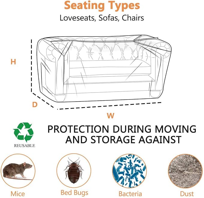 STARTWO Furniture Cover Plastic Couch Cover Heavy Duty Water Resistant Thick Clear | Sofa Slipover for Moving and Long Term Storage 42”(Width) x 68”(Depth) x 42"(Height)