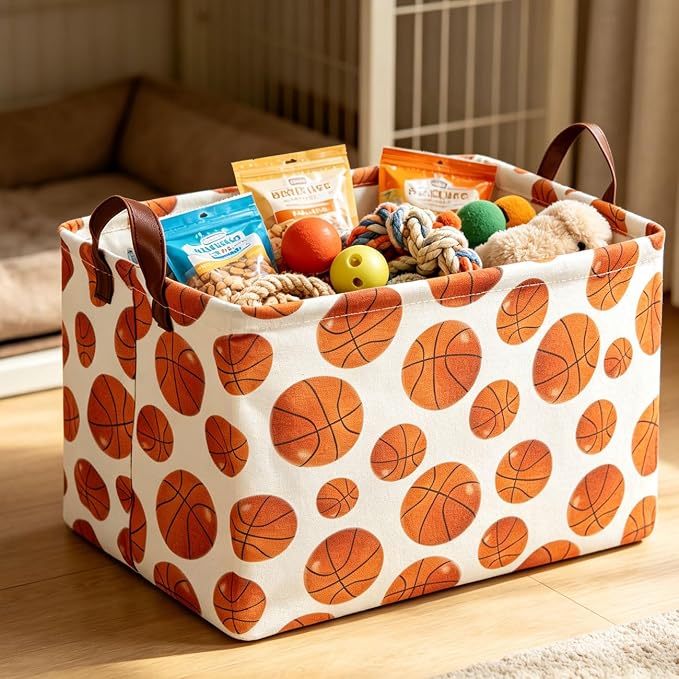 Rectangle Baksetball Print Storage Basket, Books Box, Room Decor,Gift Basket(Basketball)