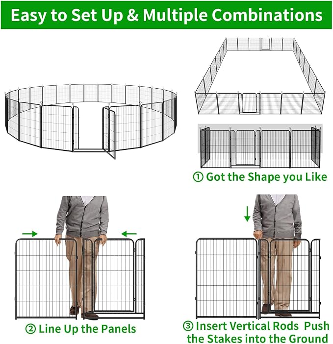 Kfvigoho Dog Playpen Outdoor Extra Wide 24 Panels Heavy Duty Dog Fence 40" | Anti-Rust Coating-Strengthened Dog Fence with Doors Portable for RV Camping Yard, Total 63FT, 316 Sq.ft, Snowy Black