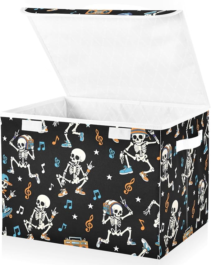 Dance Skeleton Storage Bins with Lids Closet Bedroom 40L Fabric Bin | Decorative Storage Boxes, Foldable & Stackable, Dust-Proof Flip Top, Reinforced Handles, For Home & Dorm, Clothes & Toy Box