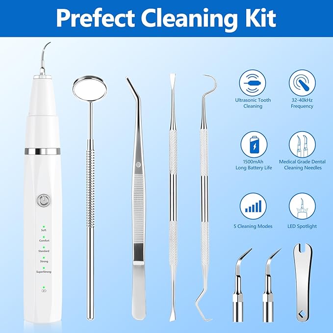 Ni-SHEN Dog Plaque Remover for Teeth，Pet Ultrasonic Tooth Cleaner，Teeth Cleaning Kit -Tartar Remover for Teeth Stains for Dogs and Cats (White)