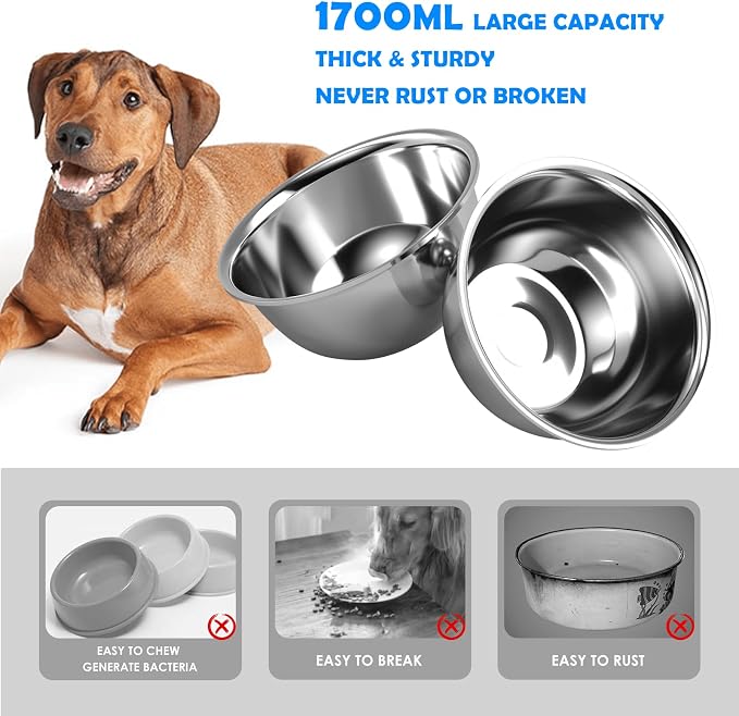 ADENGL Elevated Dog Bowls, 10" Tall Height, Raised Bowl Stand with 2 Stainless Steel Food Feeder Bowls (58oz) and Spill-Proof Mat for Medium Large and Small Breeds