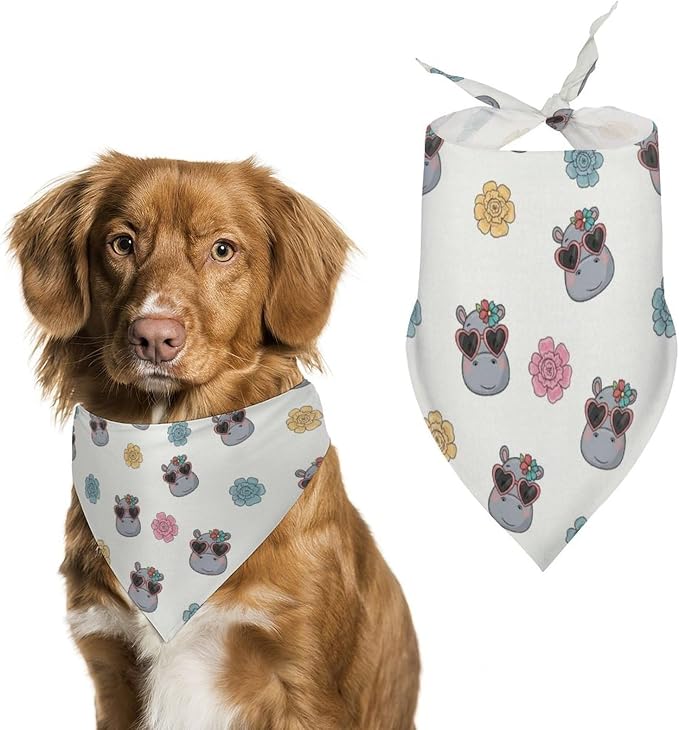 Lightweight and Comfortable Hippo with Heart Glasses Pet Scarf with Adjustable Design for Small to Large Cats and Dogs Casual Daily Use