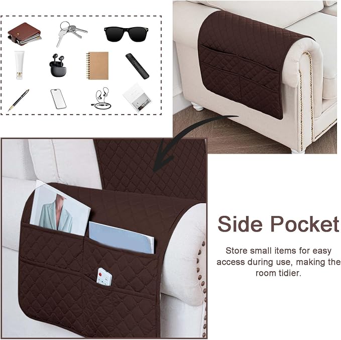 Large Polyester Armrest and Headrest Covers with 2 Pockets | Soft, smooth polyester resists daily wear nonslip silicone backing helps shield recliners and sofas from pet scratches