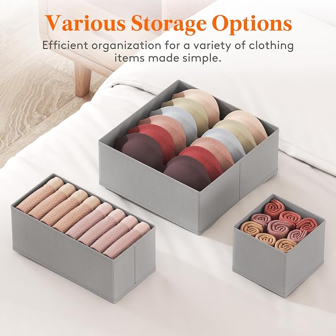 Lifewit Drawer Organizer Clothes for Closet, Light Gray, 16 Pack | 3 Sizes Underwear Wardrobe Drawer Dividers, Fabric Foldable Dresser Storage Organizer Bins for Sock, Bra, Lingerie, Undies