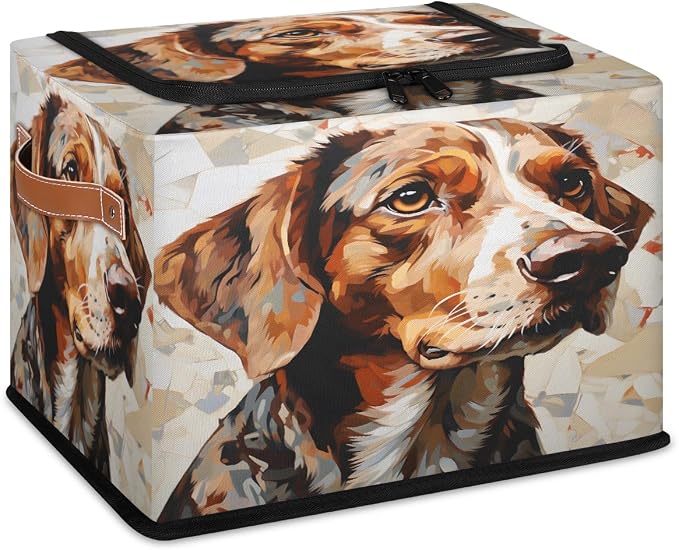Pardick Storage Bin Animal Puppy Storage Basket with Zipper Lid Collapsible Cloth Organizer Closet Shelf Basket Cube Bins Dustproof Clothes Organizer for Bedroom Nursery
