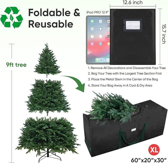 BALEINE 9 ft Christmas Tree Storage Bag, Heavy Duty Extra Large Artificial Christmas Tree Bag with Reinforced Handles and Dual Zippers Wide Opening (Black, 9 ft)