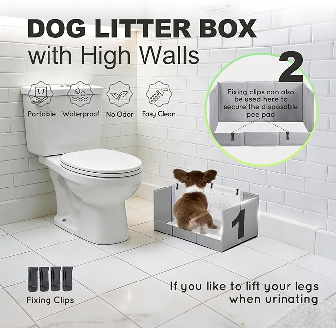 HQ4US 4LEGS Dog Litter Box Indoor High Walls, Puppy Pee Pad Holder Foldable | Dog Potty Tray, Small Dog Toilet with Clips, No Assembly,Waterproof, Easy Clean, No Spill, Seamless, Portable for Travel