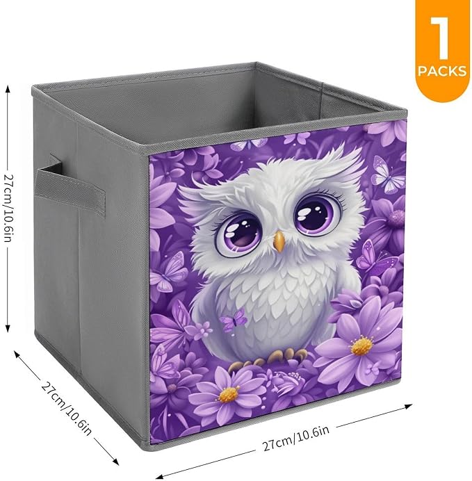 Owl & Floral Foldable Storage Bins, 10.6" Cube Storage Organizer, Sturdy Oxford Cloth Fabric Baskets for Closet, Shelf, Nursery, Bedroom, Decorative Printed Box for Toys & Clothes