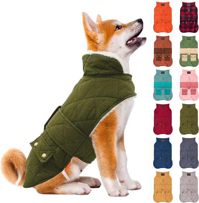 KYEESE Dog Coat Warm Pet Winter Puffer Coat with Leash Hole Waterproof Dogs Jacket with Fleece Lined Soft Pet Sweater for Cold Weather Thick Cat Clothes with Pocket Windproof Dog Coats for Small Dogs