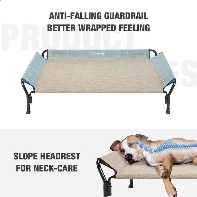 Veehoo Medium Elevated Dog Bed, Guardrail, Non-Slip, Teslin Mesh, 35"L x 26"W x 11"H, Beige Coffee | Washable Dog Couch Bed for Indoor & Outdoor, Durable Breathable Teslin Mesh, Non-Slip Feet, Medium, 39.5" x 28", Beige Coffee
