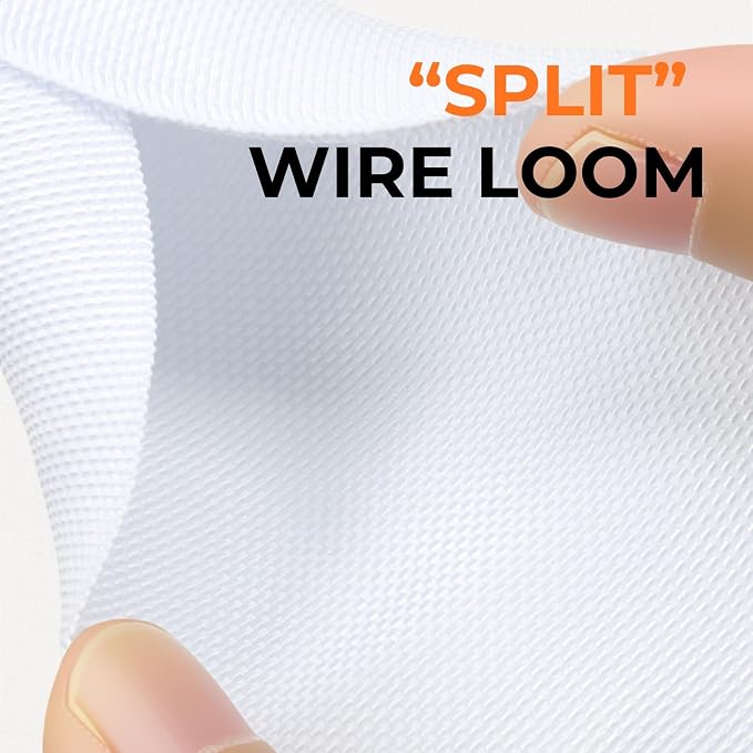 3/16 inch Split Braided Cable Management Sleeve for USB Cable Power Cord Audio Video Cable, Wire Loom Cord Protector from Cat Dog Chewing (White, 10FT)