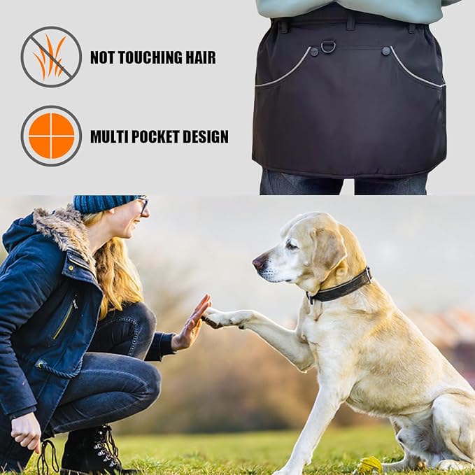 Dog Trainer Apron with Multi Pockets and Waist Strap Adjustable Dog Training Pant Waterproof Dog Training Shorts Dog Handler Clothing for Outdoor Training Activities Black M