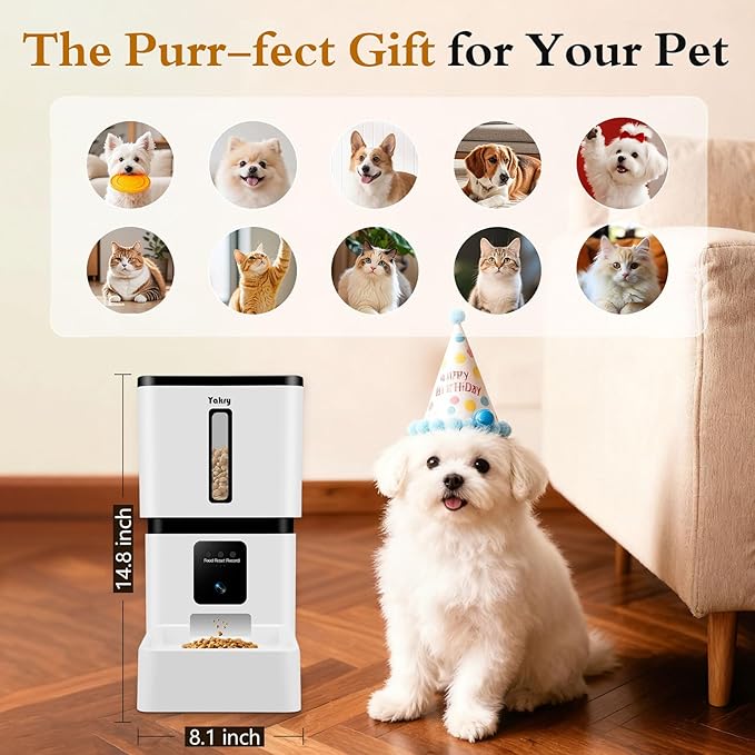 Yakry Automatic Dog Feeder with Camera: 33 Cups Capacity for Medium & Small Dogs - 5G WiFi App Control Easy Setup Dog Food Dispenser - HD 1080P Video Recording Timed Pet Feeder for Cat Dog Small-Pet