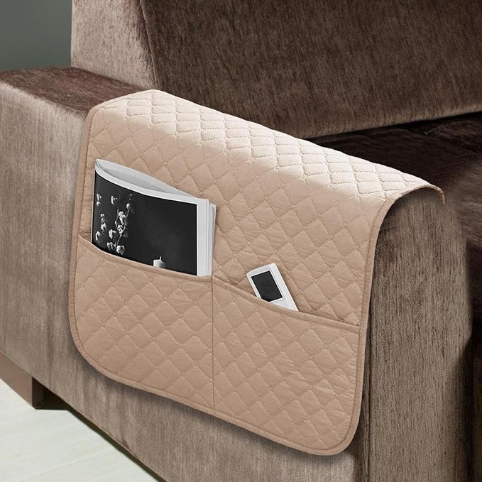 Couch Armrest Covers Multifunctional, Comfortable, Anti-Slip, | Recliner Arm Protector for Books Tablet Phone TV Remote Cellphone Book Phones Pets Chocolate Remote Control Snack
