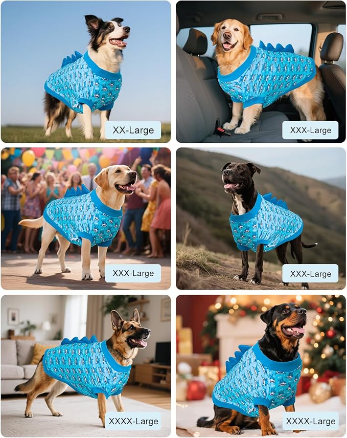 CuteBone Dinosaur Costume Dog Shirt, Stretchy Velvet T-Shirt Clothes for Large Dogs, Soft & Breathable Pet Tee Outfit Pitbull Apparel for Daily Wear, Cozy Pullover Design Big Dog Fashion COSBX04-4XL
