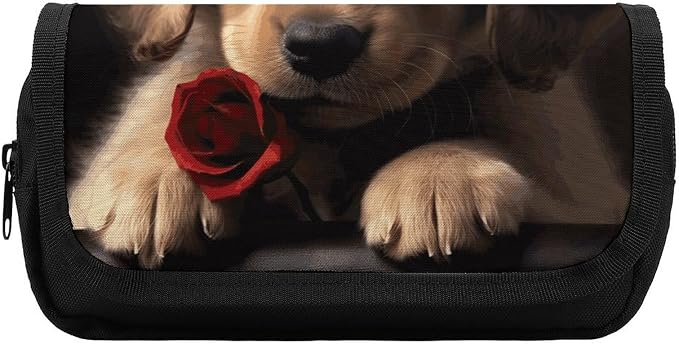 Pencil Pouch Cute Pet Dog Pencil Case Zipper Storage Bag with 2 Compartments Portable Multifunctional Bag Desk Organizer Marker Pen Case