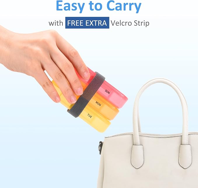 Fullicon Large Portable Pill Organizer 2 Times a Day, Clear Rainbow | Each Compartment Holds 10 Fish Oils or 16 Vitamins, Lid Stays Open Reliably, Double Secure Lock, Durable Hinges, Fits Purse