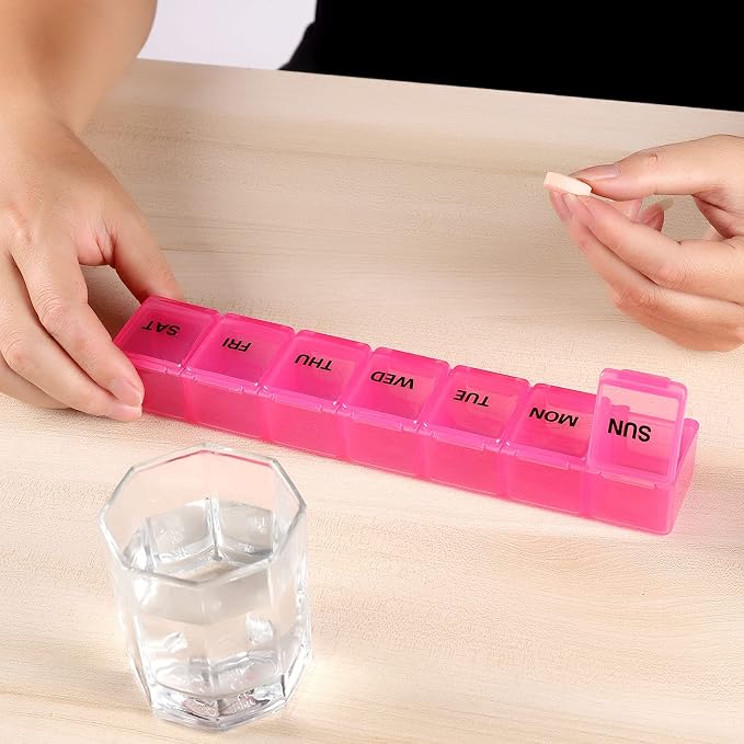 Pill Organizer 7-Day Weekly Pill Organizer | Portable Medicine, Daily Pill Cases for Pills/Vitamin/Fish Oil/Supplements