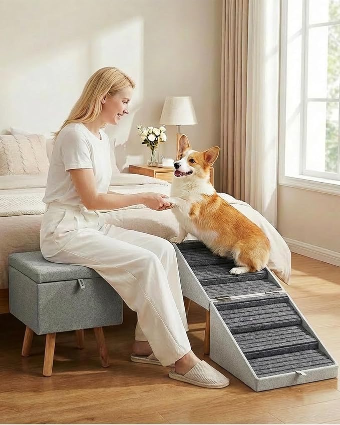 Dog Ramp for Bed & Couch 21" H, Foldable 2 in 1 Dog Stairs, Split Ottoman | No Slip Pet Steps for Senior/Injured Dogs, Split Ottoman Dog Ramp for Large/Medium/Small Dogs, Space Saving