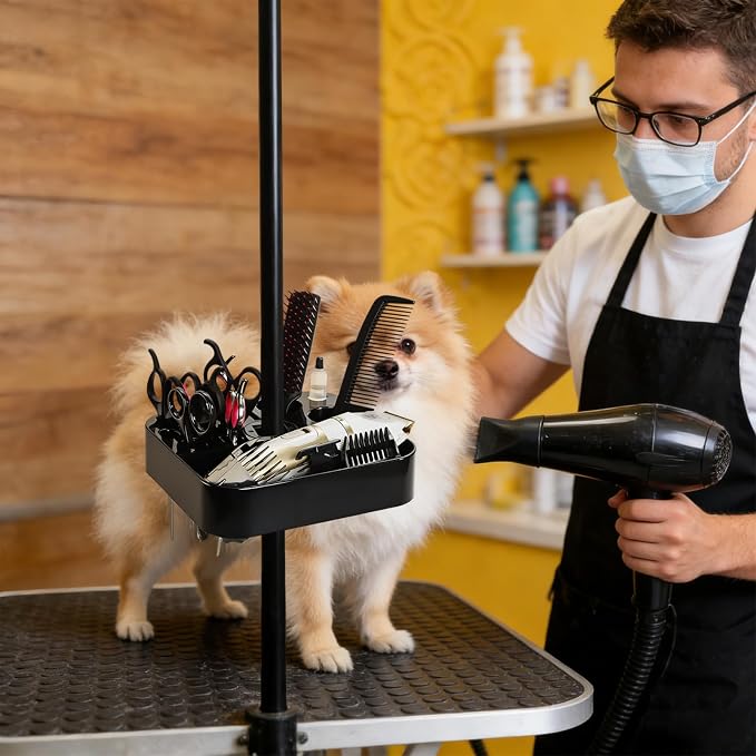Pumtus Rotatable Pet Grooming Tools Holder, Portable ABS Plastic Grooming Table Arm Organizer, Durable Pet Shop Hairdressing Storage Rack, Practical Groomer Organization for Scissors Combs Clips