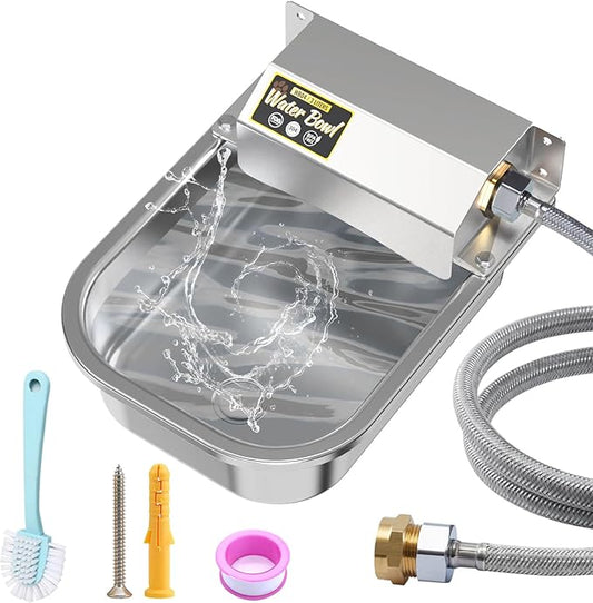 PETTEN 3L Automatic Dog Water Dispenser, Stainless Steel Self-Filling Water Bowl for Large Dogs & Outdoor Auto-Filling Fresh Water with 3/4" GHT Hose Connection