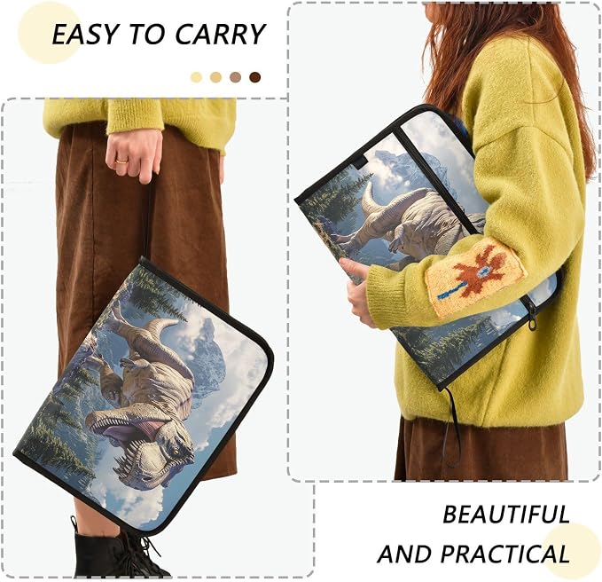 13 Pocket Zipper Expanding File Folder A4 Dinosaur | Accordion File Organizer with Front Pouch A4 Letter Size Portable Folders for Documents Receipt School Office Supplies