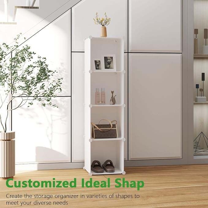 C&AHOME Plastic Cube Storage Organizer, 4-Cube Shelves Units, Milky | DIY Modular Bookshelf, Portable Closet Organizers and Storage Ideal for Bedroom, Office, 24.8" L x 12.4" W x 24.8" H