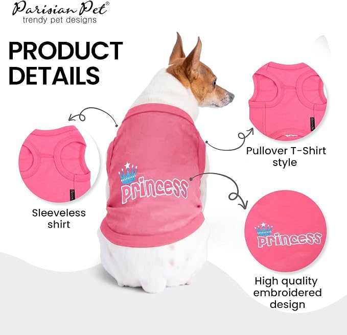 Parisian Pet Princess Dog Shirt – 100% Cotton Shirts for Large Dogs – Pink Sleeveless Pet Clothes – Lightweight and Breathable Dog Apparel – Girl Dogs Clothes - Stretchy Pet T Shirts