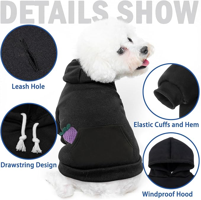 SCENEREAL Dog Hoodie Sweaters for Small Medium Large Size Dogs, Fleece Pet Sweatshirt with Hat and Pocket,Soft Cold Winter All Weather Clothes for S to XL Sized Dogs,Black (SM)