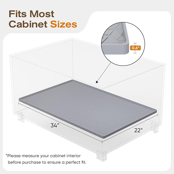 TRZZ Waterproof Under Sink Mat, 34"x22", Drip Tray Shelf Liner, Beige | Silicone, Cabinet Protector, Home Organizer, for Kitchen, Bathroom, Multipurpose, Easy Clean, Leak Proof, Organizes Cabinets